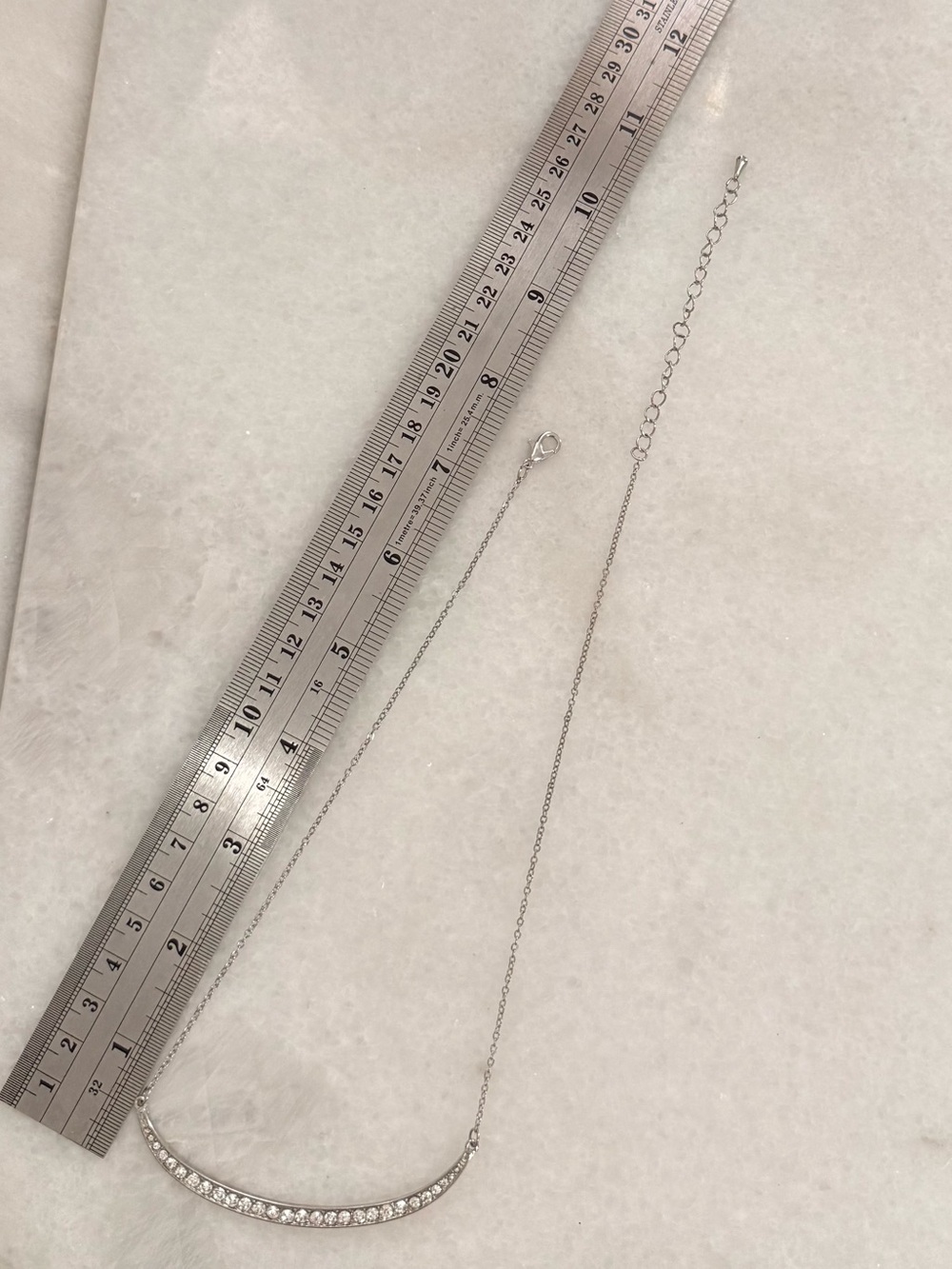✔Silvertone Curved Bar Necklace with Sparkling Stones - Picture 5 of 5